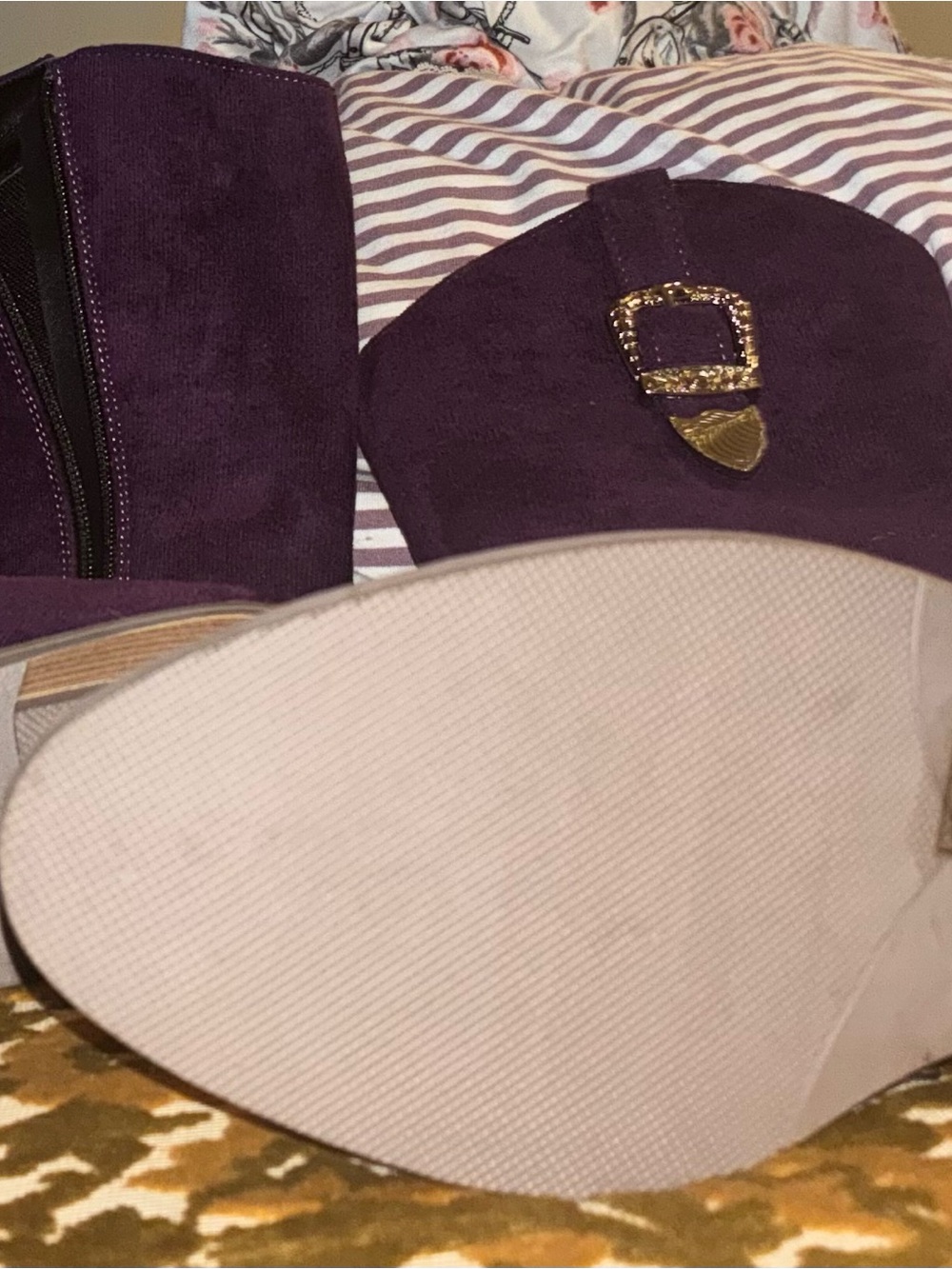 Purple Suede Mid-Calf Western Boot with Decorative Buckles - Picture 3 of 4